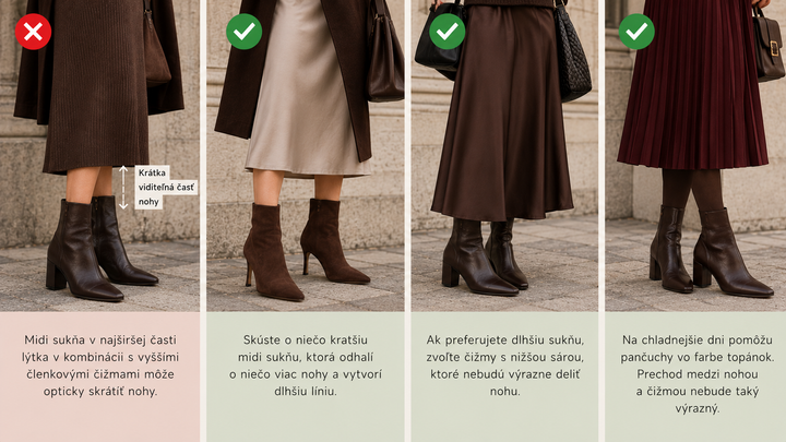 Midi sukňa + čižmy končiace vysoko nad členkom - vizualizácia
